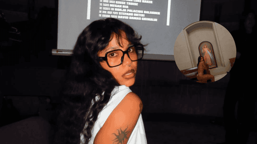 La artista dominicana Tokischa posa en la iglesia de San Sebastián, España, como parte de su nuevo proyecto visual titulado "NO MARGINE" Crédito Instagram/tokischa.solm