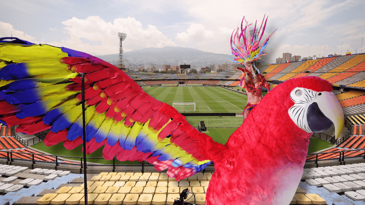 Atrás: panorama del estadio Atanasio Girardot. Adelante: Karol G en Coachella 2026